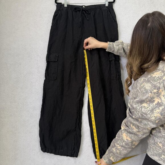 Caslon Linen Cargo Pants Womens Medium Black Drawstring Elastic Waist Pockets - Picture 8 of 10